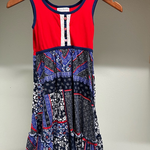 Jona Michelle Other - Jona Michelle Red, White & Blue Patchwork Floral Tiered Sundress – Girls Size 8